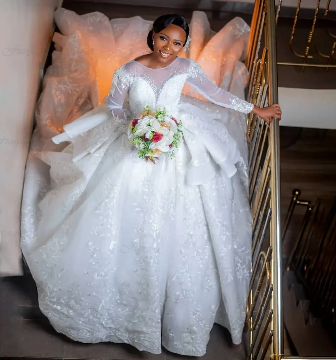 2024 Precioso vestido de novia africano Scoop Apliques de encaje Cuentas Lentejuelas Vestido de fiesta Vestidos formales nupciales Nueva llegada Robe De Mariage Vestido de Noivas