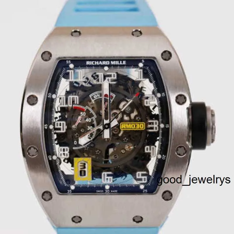 Relógio de pulso RM com caixa Richards Milles relógio de pulso RM030 relógio mecânico automático RM030 relógio masculino de liga de titânio data oca reserva de energia automática