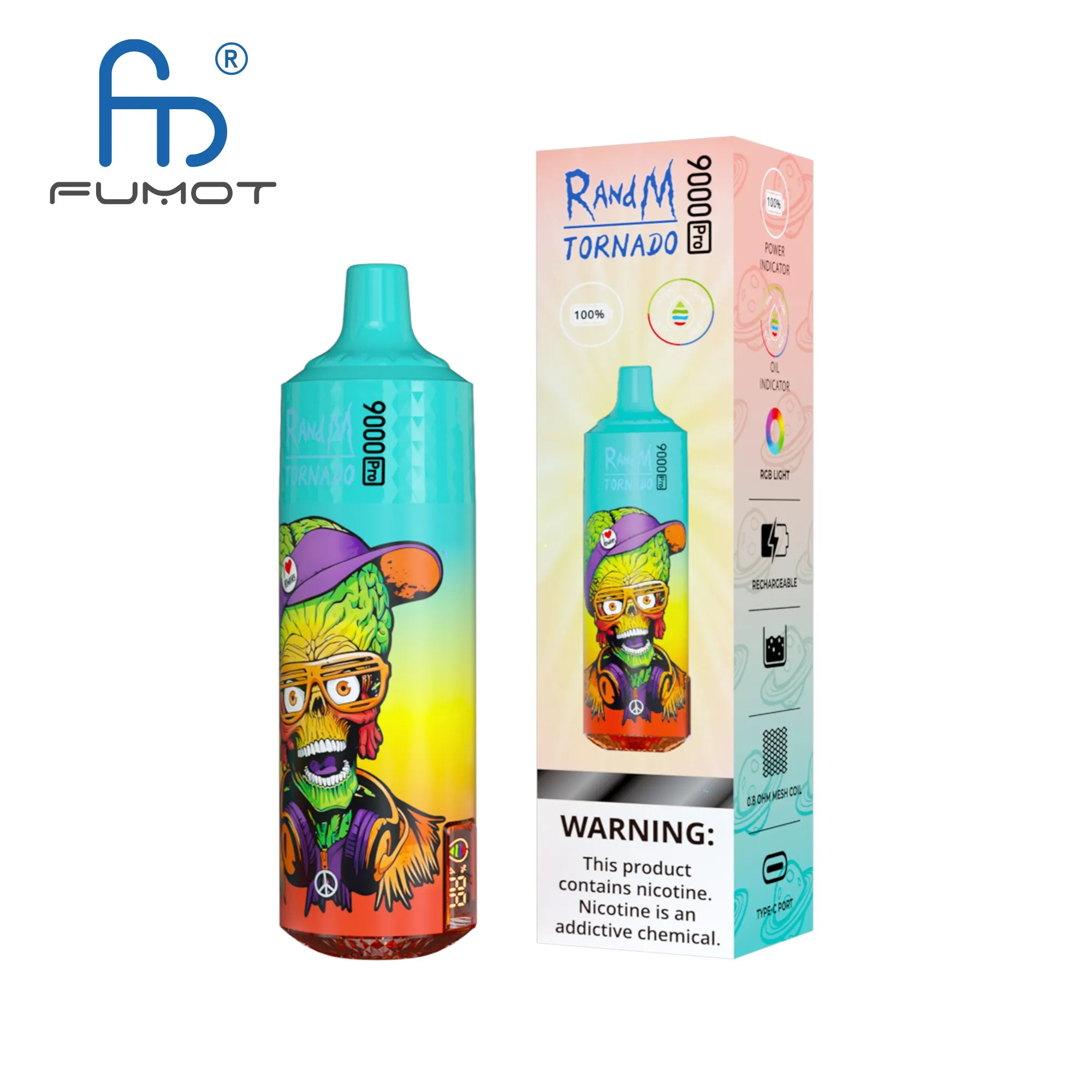 Fumot RandM Tornado 9000 Pro puffs e cigarro descartável Vape Pen Kit recarregável 18ml tela de exibição shisha