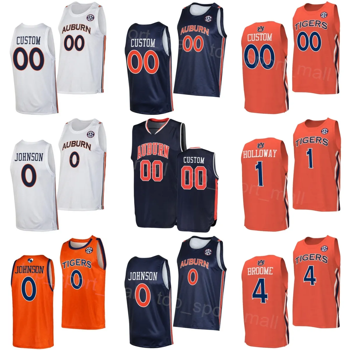 Men Women Kids College Basketball Auburn Tigers Jerseys 4 Johni Broome 1 Aden Holloway 12 Jones 0 KD Johnson 10 Chad Baker-Mazara 2 Jaylin Williams University Shirt