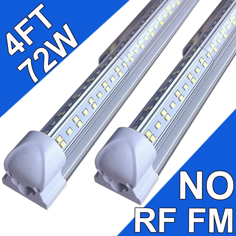 LED -butiksljus fixtur, 4ft 72W 6500K Cold White, 4 fot T8 Integrerade LED -rörljus, Anslut lagergarage, V -form, hög utgång, Linkables Workbenck Usastock