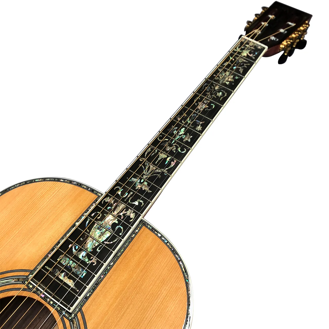 40 tum 0045 mögel 6 sträng svart fingerad riktig abalon akustisk gitarr