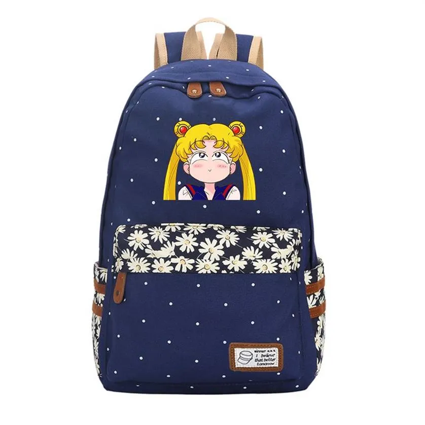 Designer-Anime Sailor Moon Wave Point Women Cute Backpack Canvas Travel Backpack Kawaii School Bags Mochila Feminina Cartoon Bagpa250b