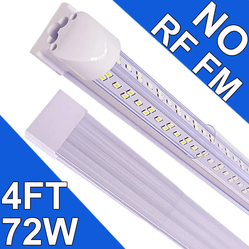 Luminaire d'atelier LED, 4 pieds 72W 6500K blanc froid, tube LED intégré T8 de 4 pieds, éclairage de garage à brancher, forme en V, haut rendement, connectable usastock