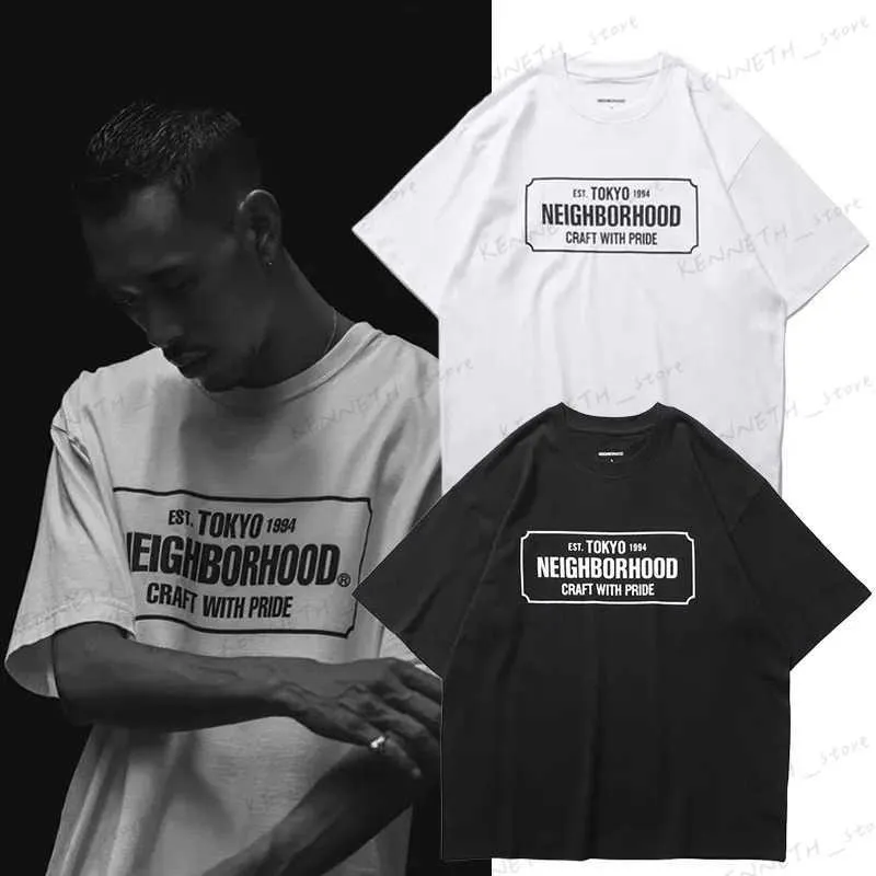 メンズTシャツ2023 NBHD東京レタースクエアプリントメンズヘビー級コットンショートスリーブTシャツTX981 T240126