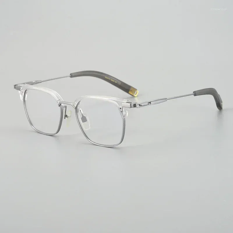 Lunettes de soleil Cadres Acétate Pure Titanium Lunettes Ultralégères Hommes d'affaires Vintage Carré Demi Sourcils Style Original Design Prescription