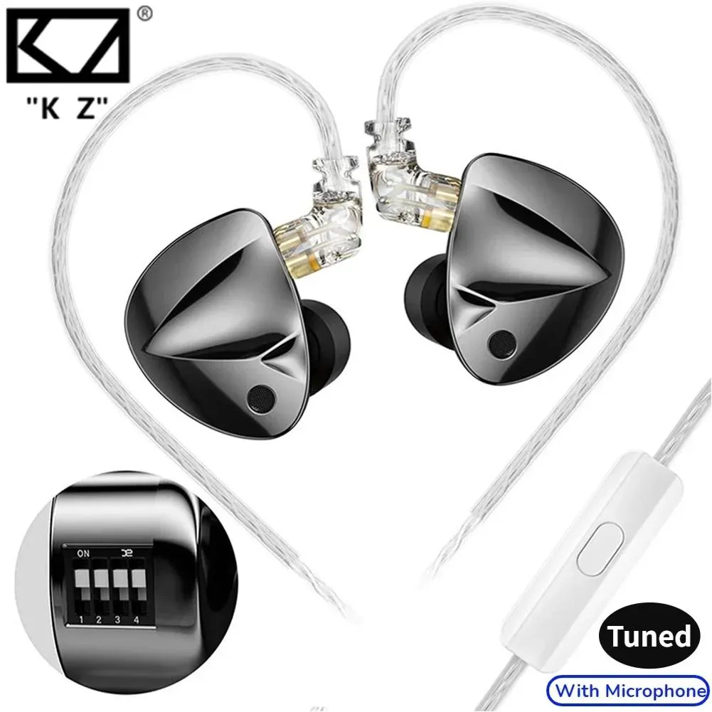 Fones de ouvido kz dfi hifi iems, monitor com fio, microfone, interruptores de ajuste de 4 níveis, circuito de plugue de ouvido ao vivo, plugue de 3.5mm