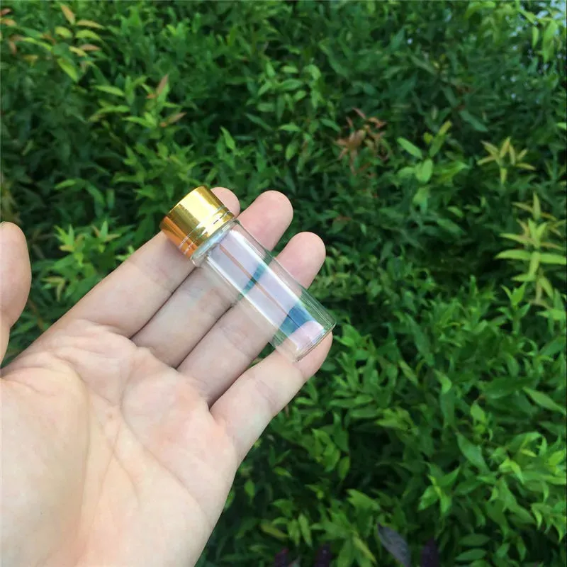 14ml Empty Glass Bottles Aluminium Screw Golden Cap Transparent Clear Liquid Gift Container Wishing Bottle Jars1