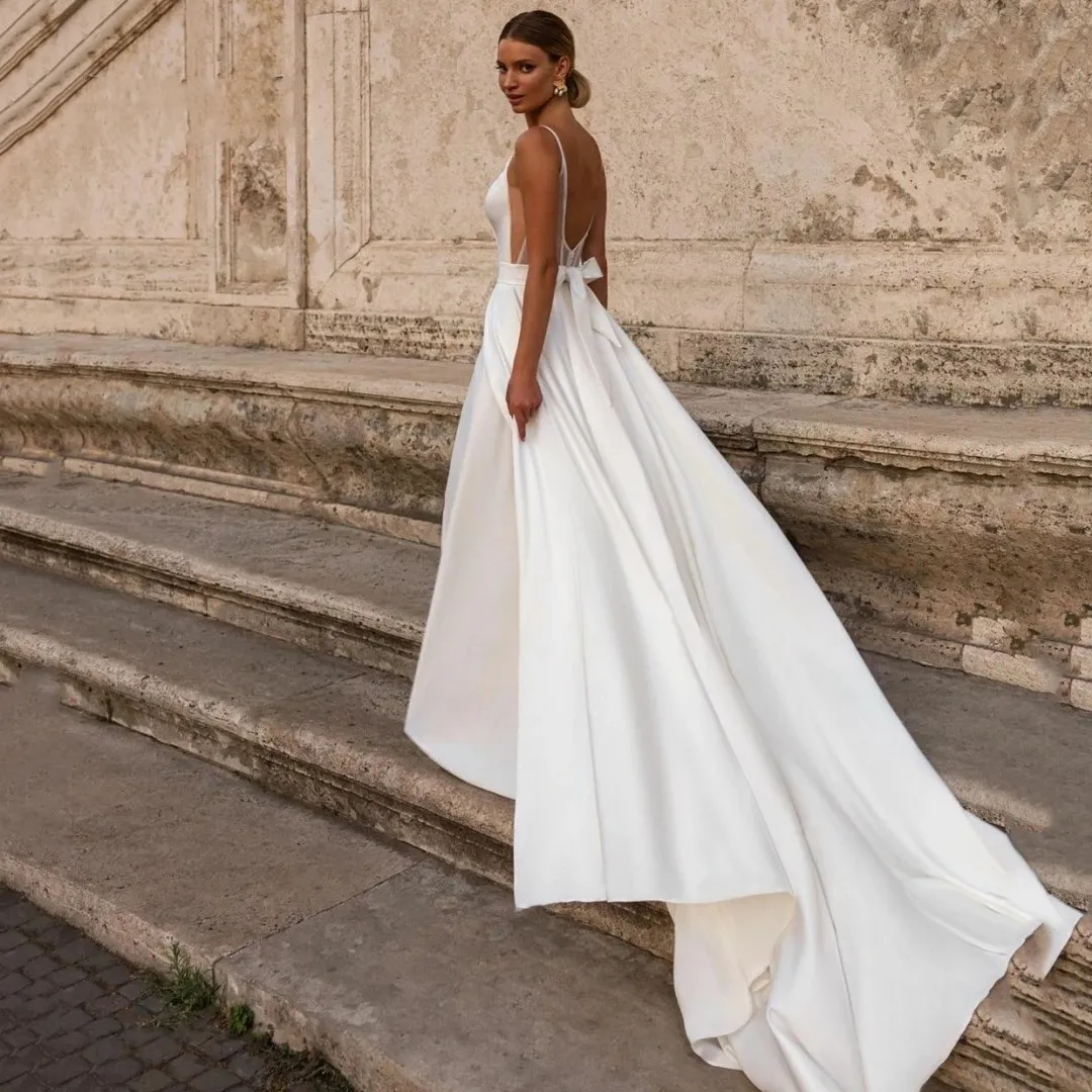 Spaghetti Strap Satin A-Line Wedding Dress with Sweetheart Neckline and  Sweep Train for Garden Weddings from Dhgate A-Line Wedding Dresses - price  118.6