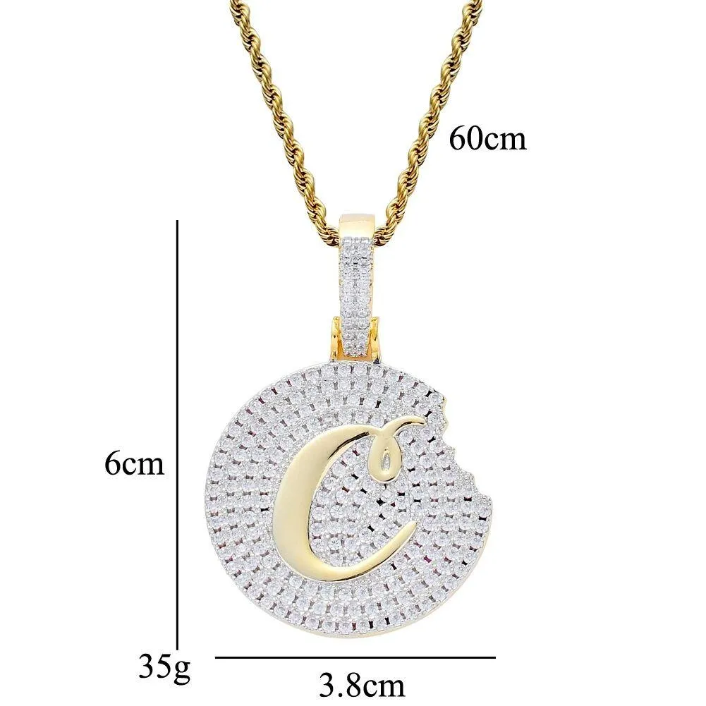Pendant Necklaces Fashion- Cookie Diamonds Pendant Necklaces For Men Women Luxury Crystal Cooky Pendants 18K Gold Palted Copper Zircon Dhwaj