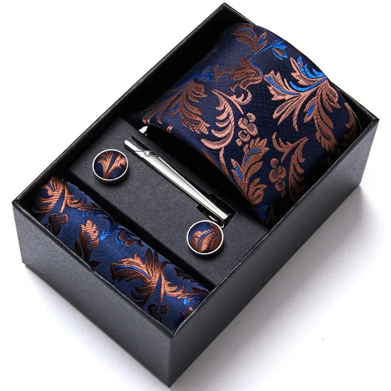 Presentförpackning Packing Silk Tie 7,5 cm Skinny Men Slyckshanddukfickficka manschettknappar slipsklipp för män 240119