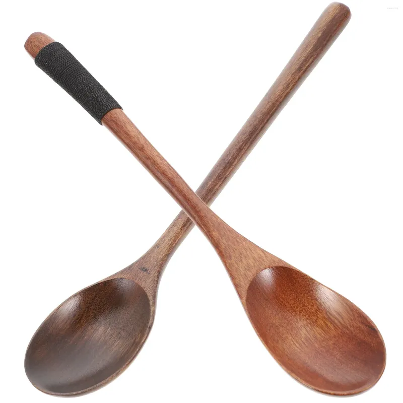 Coffee Scoops 2 Pcs Wooden Spoon Spoons For Bar Long Handle Small Polyester Teaspoons Stir