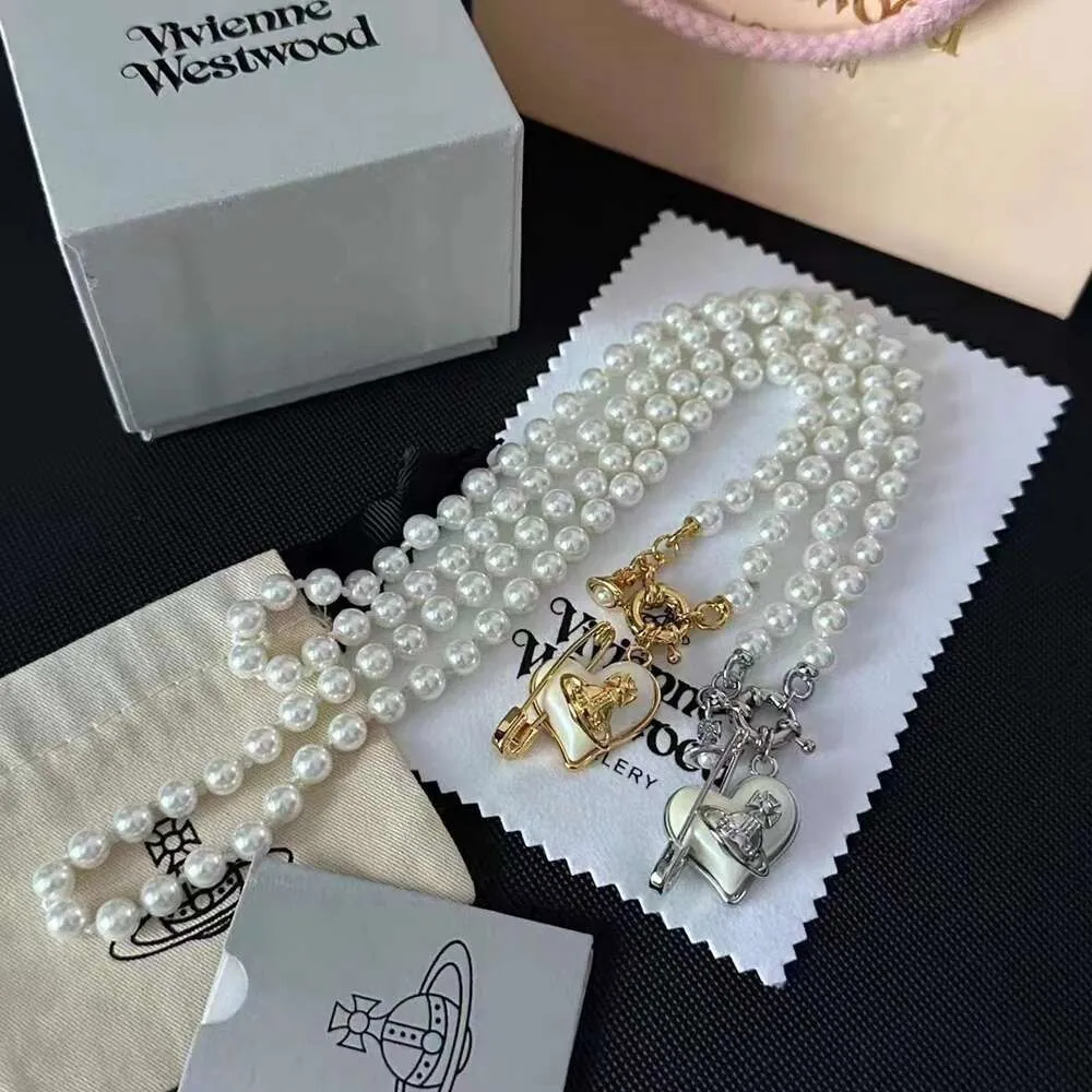 Designer Viviane Westwoods Viviennr New Western Empress Dowager New Love Pins Saturn Pearl Necklace Women's Fashion Design High Version Necklace Accessories