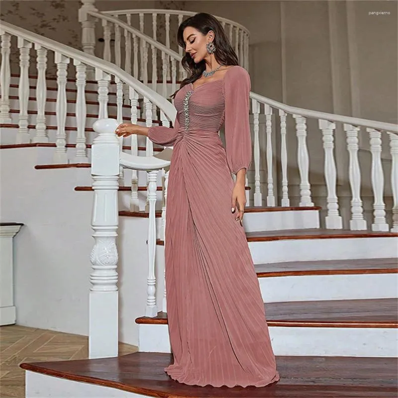 Ethnic Style Chiffon Prom Dress V-Neck Long Sleeves Pleated A-Line Evening Gown Pink from Dhgate Ethnic Clothing - price 61.11 Ethnic Style Chiffon Prom Dress V-Neck Long Sleeves Pleated A-Line Evening Gown Pink from Dhgate Ethnic Clothing - price 61.11