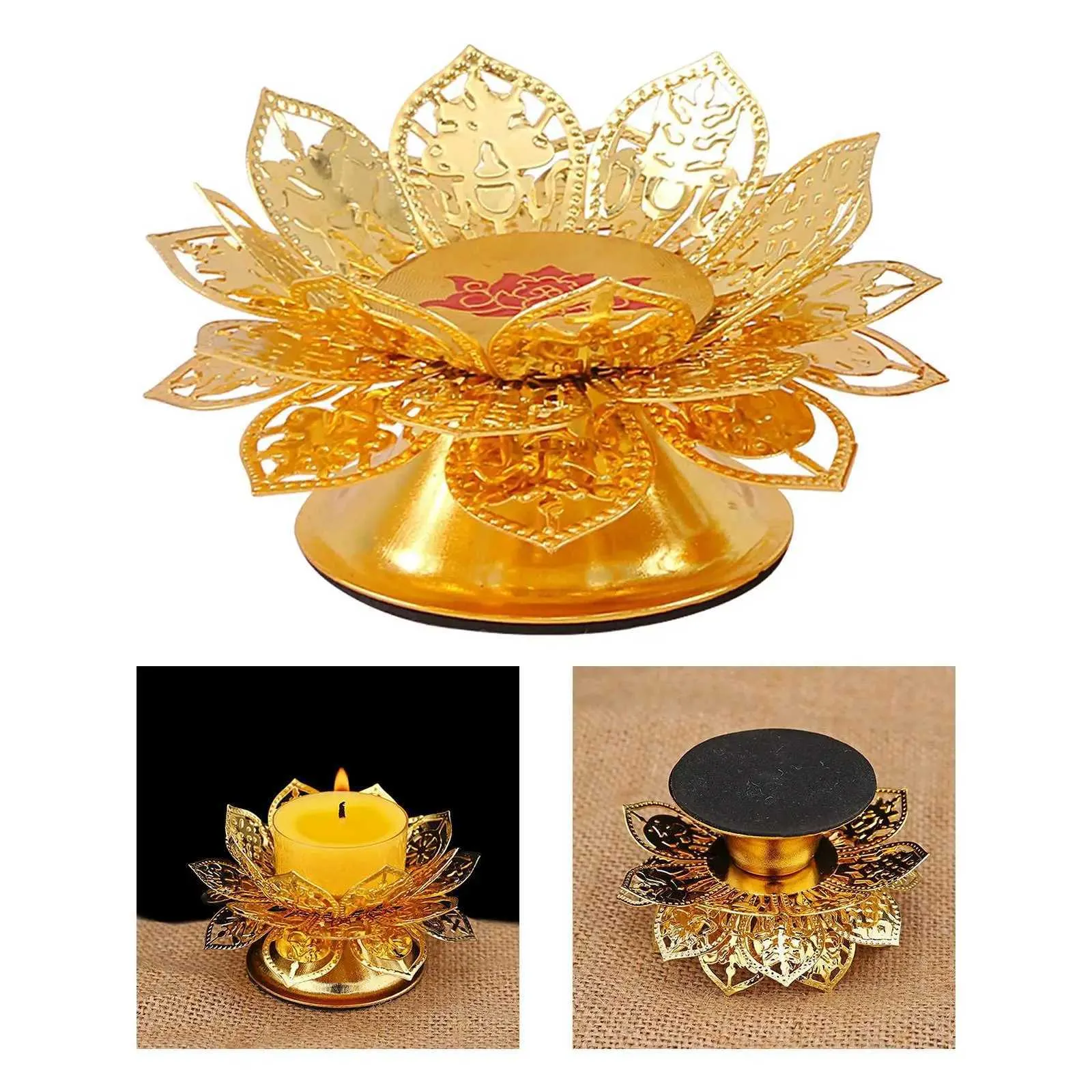 Traditional Chinese Style Lotus Flower Candlestick Portable Alloy Creative Candle Holder for Tabletop Office Parlor Restaurant