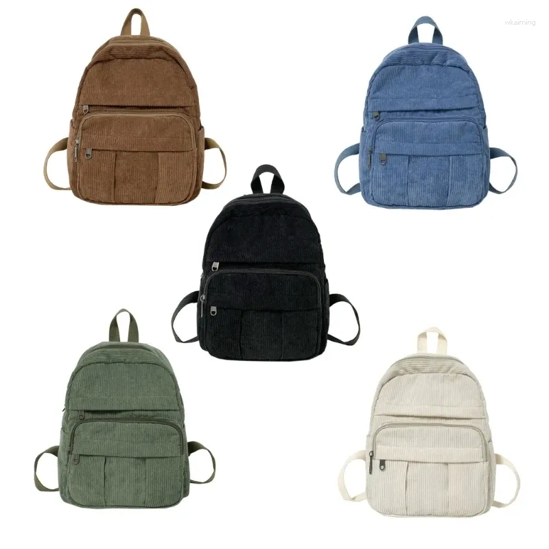 أكياس التسوق E74B Corduroy Rucksack وافرة التخزين حقيبة الكتب على ظهر حقيبة ظهر للطلاب وعشاق