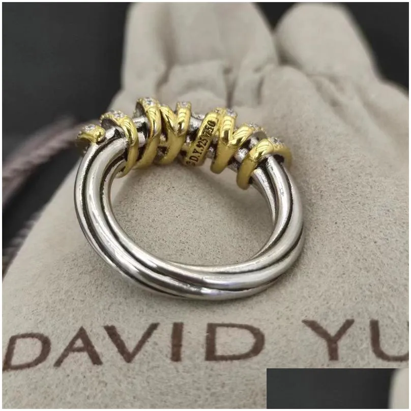 Band Rings Dy Twisted Vintage Band Designer Rings For Women With Diamonds Sterling Sier Suower Personalized 14K Gold Plating Engageme Ot1Lq