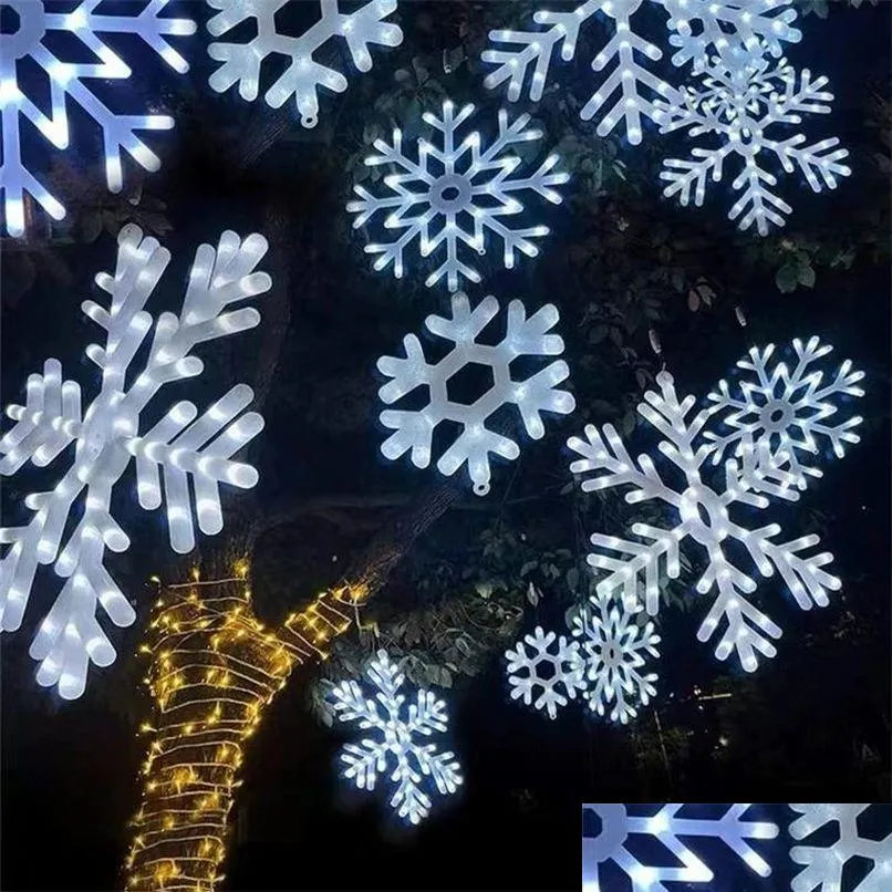 Noel dekorasyonları 30cm büyük kar tanesi ip hafif açık led asma lamba arka bahçe veranda ağacı düğün dekor peri çelenk damla dhivd