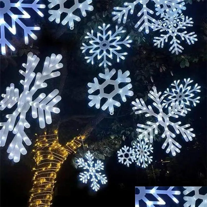 Kerstversiering 30 Cm Grote Sneeuwvlok Lichtslinger Buiten Led Hanglamp Achtertuin Patio Boom Bruiloft Decor Fee Garland Drop Dhivd