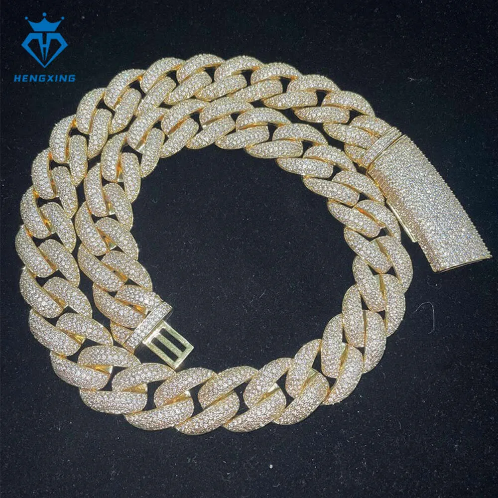 20mm Hip Hop Jewelry 925 Silver Cuban Iced Out Chain Vvs Moissanite Diamond Gold Plating Cuban Link Chain