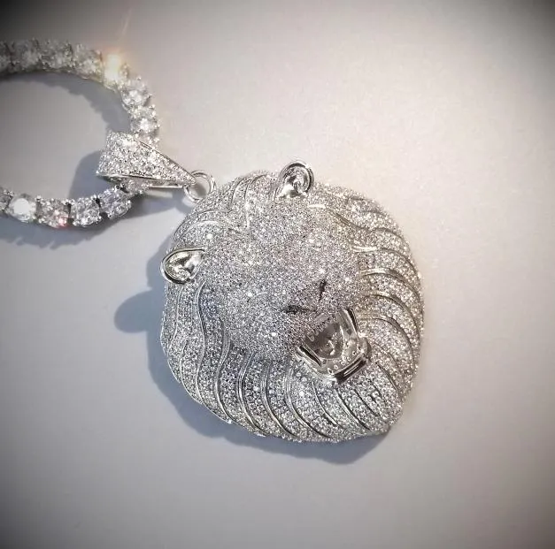 Bling Iced Out Necklace Micro Pave Cubic Zircon Lion Head Pendant for Men Women Gifts Luxury Hip Hop Jewelry 2009282725312