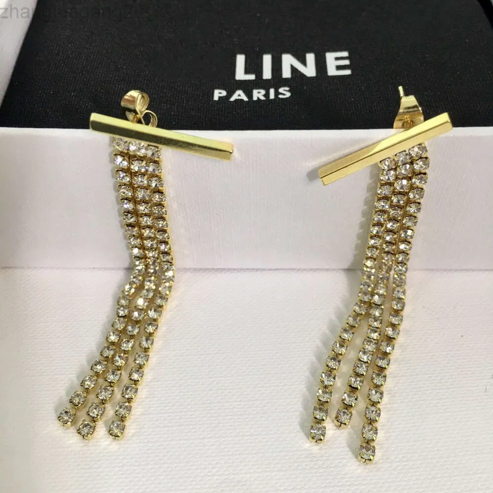 Designer Celins Jewelry Saijia Celi Style Orecchini lunghi in cristallo oro Avanzate Temperamento di moda Orecchini francesi Orecchini completi