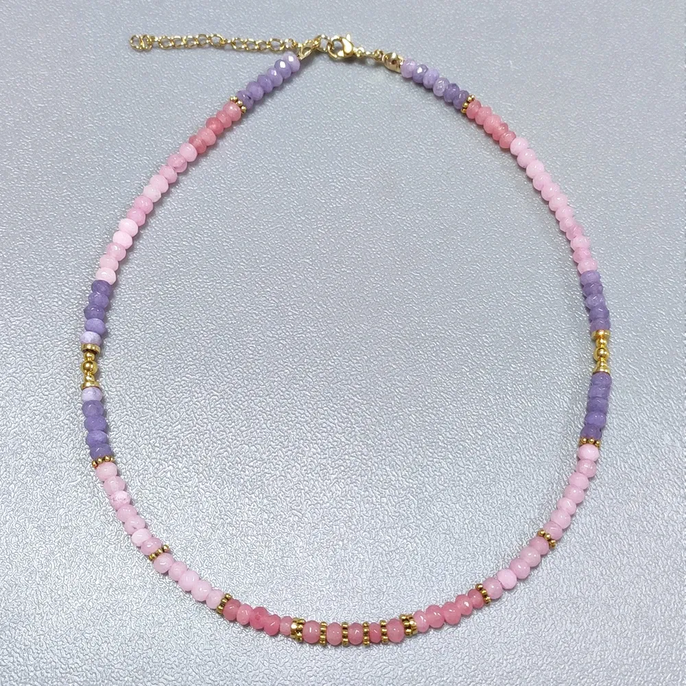 Halsketten Damen Süße romantische facettierte natürliche Edelstein-Halskette Handgefertigter Amethyst-Rosa-Quarz-Halsband Valentinstagsgeschenk Feine Mode