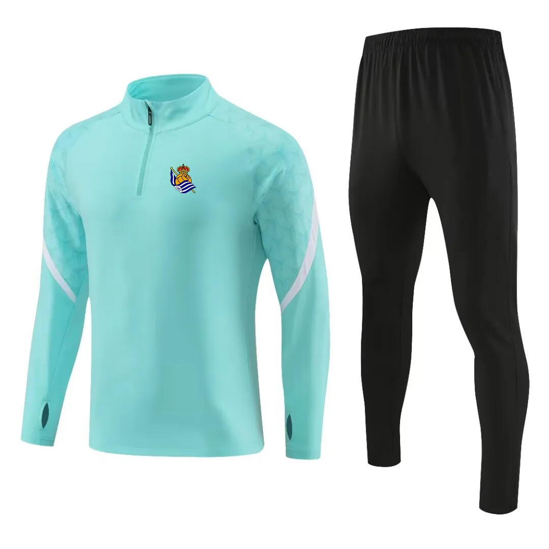 Real Sociedad Hommes vêtements de sport décontractés enfants costume de sport de mode en plein air demi-fermeture éclair à manches longues veste de sport décontractée respirante