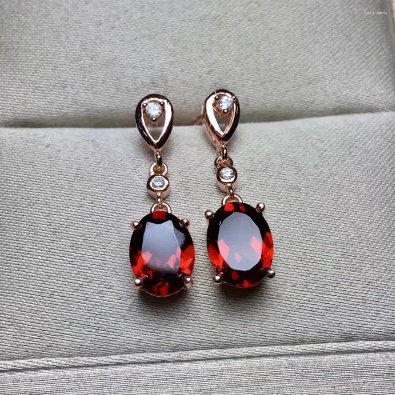 Dangle Earrings Fashion Natural Red Garnet Drop Gem Stone Water Round 925 Silver Female Party Jewelry