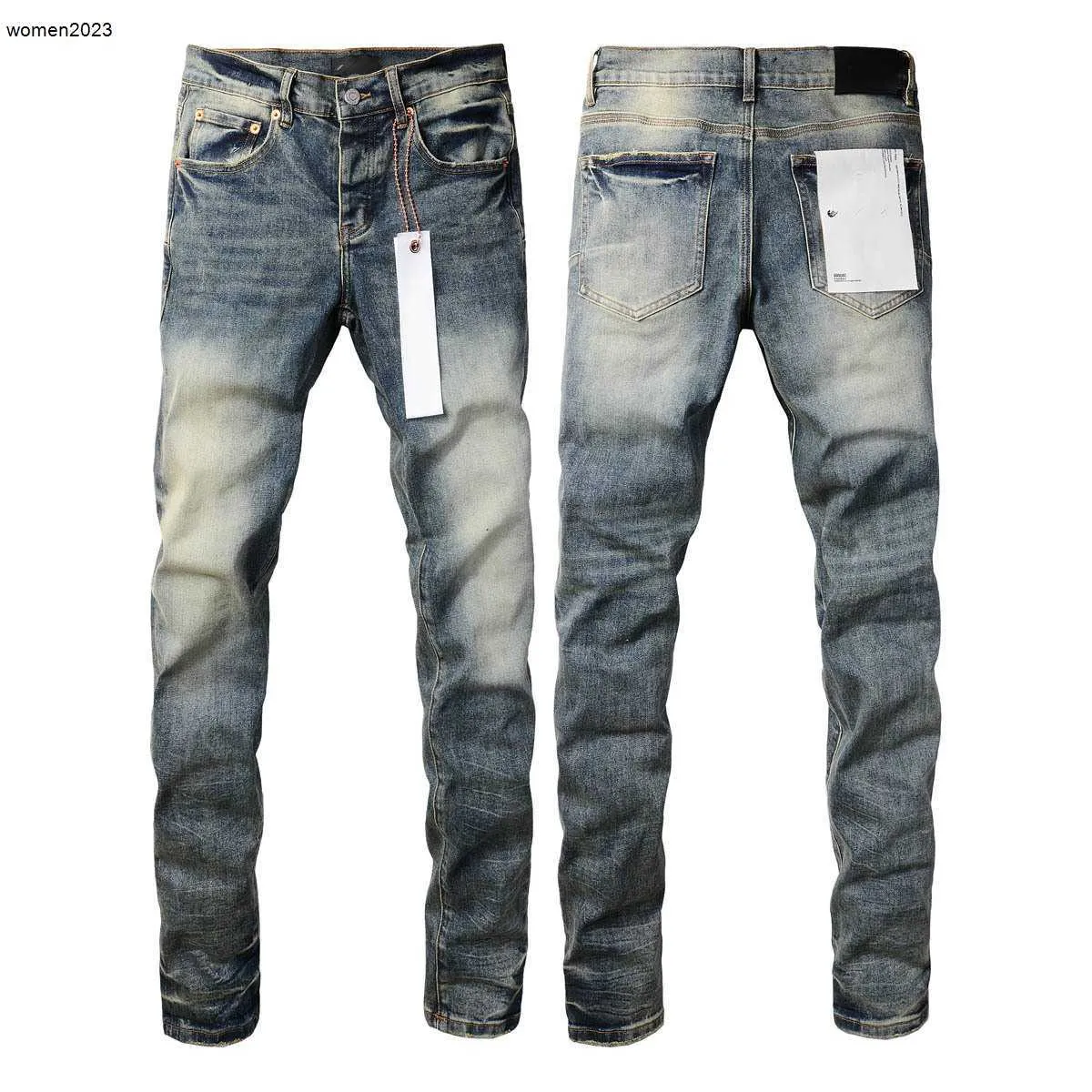 Designer Jeans Mens Pants Purple Jeans Män Jean Estruerad Ripped Biker Slim Fit Motorcykel Mans staplade jeans 27 jan