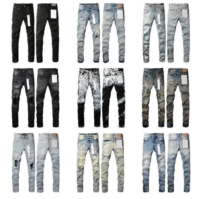 Paarse mode-ontwerper jeans heren magere motorfiets gescheurde patch lente en herfst straat hiphop graffiti wassen oude plus-size broek