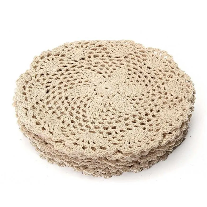 12pcs vintage tapis de coton rond main crochet dentelle napperons fleurs dessous de verre lot table de ménage décoratif artisanat accessoires T2005287m