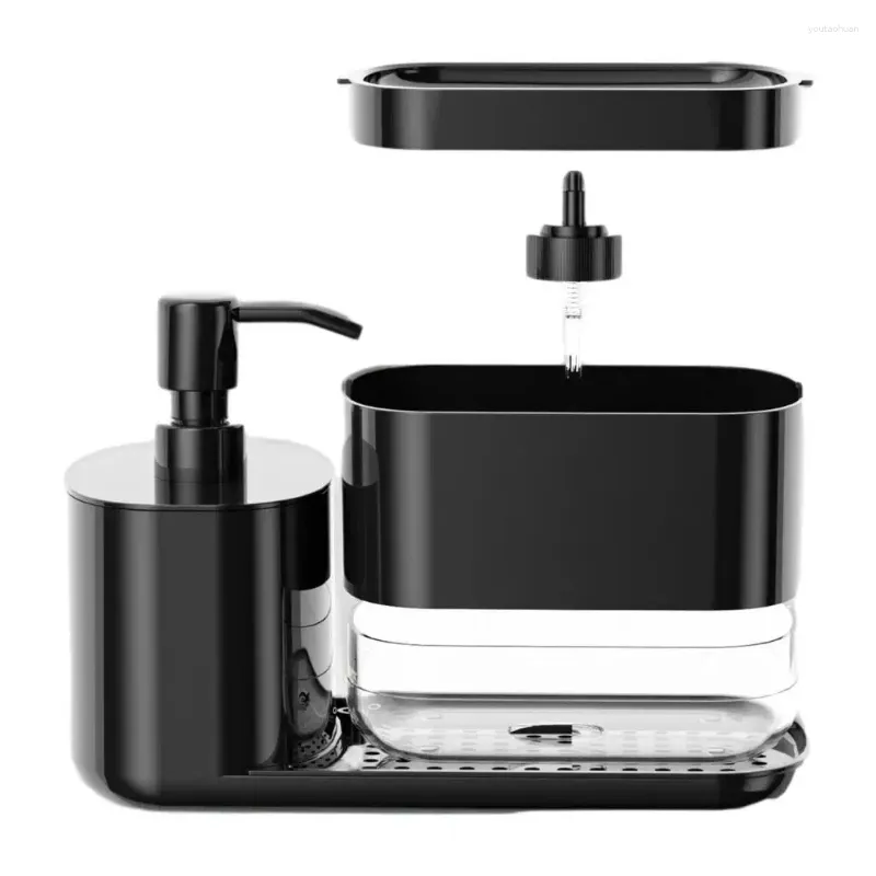 Distributeur de savon liquide multifonctionnel, organisateur d'évier de cuisine, plat rechargeable avec porte-éponge, antidérapant pour la maison facile