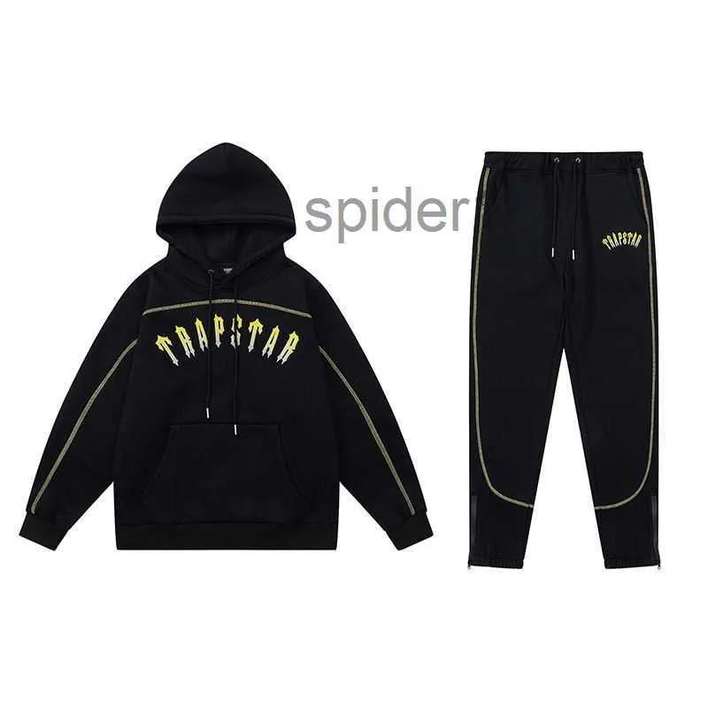 Schwarzer Kapuzenpullover für Herren, Trap Star Winterjacke, Designer-Pullover-Sets, Trapstar Sportswear, besticktes Kapuzen-Sweatshirt mit Regenbogendruck, Herren- und Damenanzüge XMP1