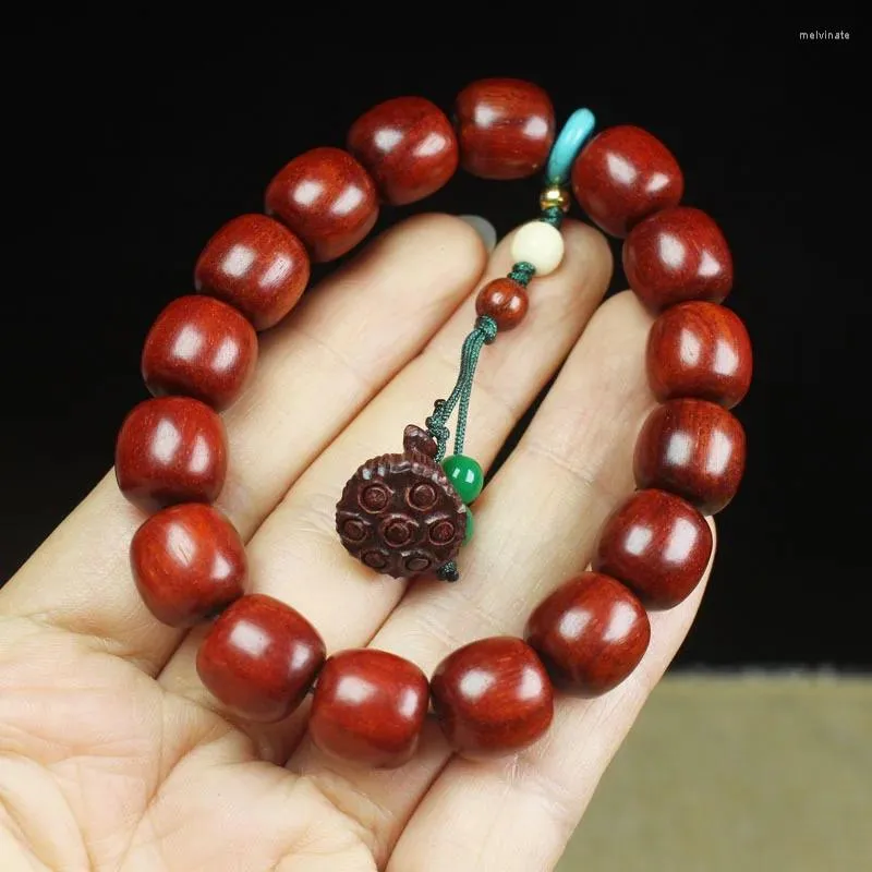 Strand Pterocarpus Santalinus Old Barrel Perles Pendentif Bracelet avec petite graine de lotus