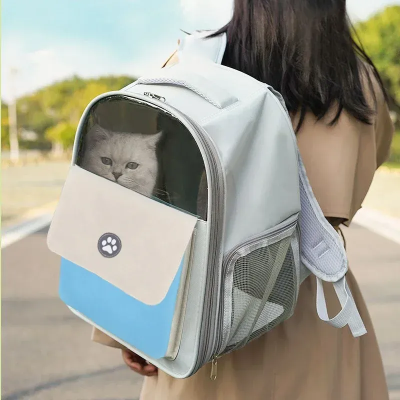 Bolsa transportadora para gatos, mochila transpirable para exteriores para perros pequeños, mochila de viaje portátil para mascotas, bolsa espacial de tela Oxford