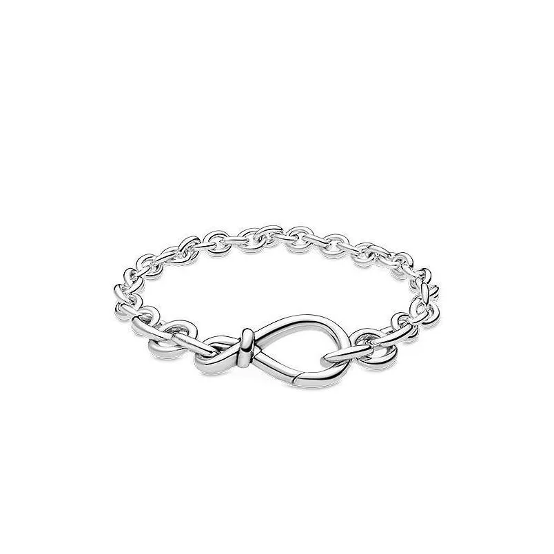 Charm Bracelets Chunky Infinity Knot Chain Bracelet Women Girl Gift Jewelry For Pandroa 925 Sterling Sier Hand With Original Box Dro Dhj7D