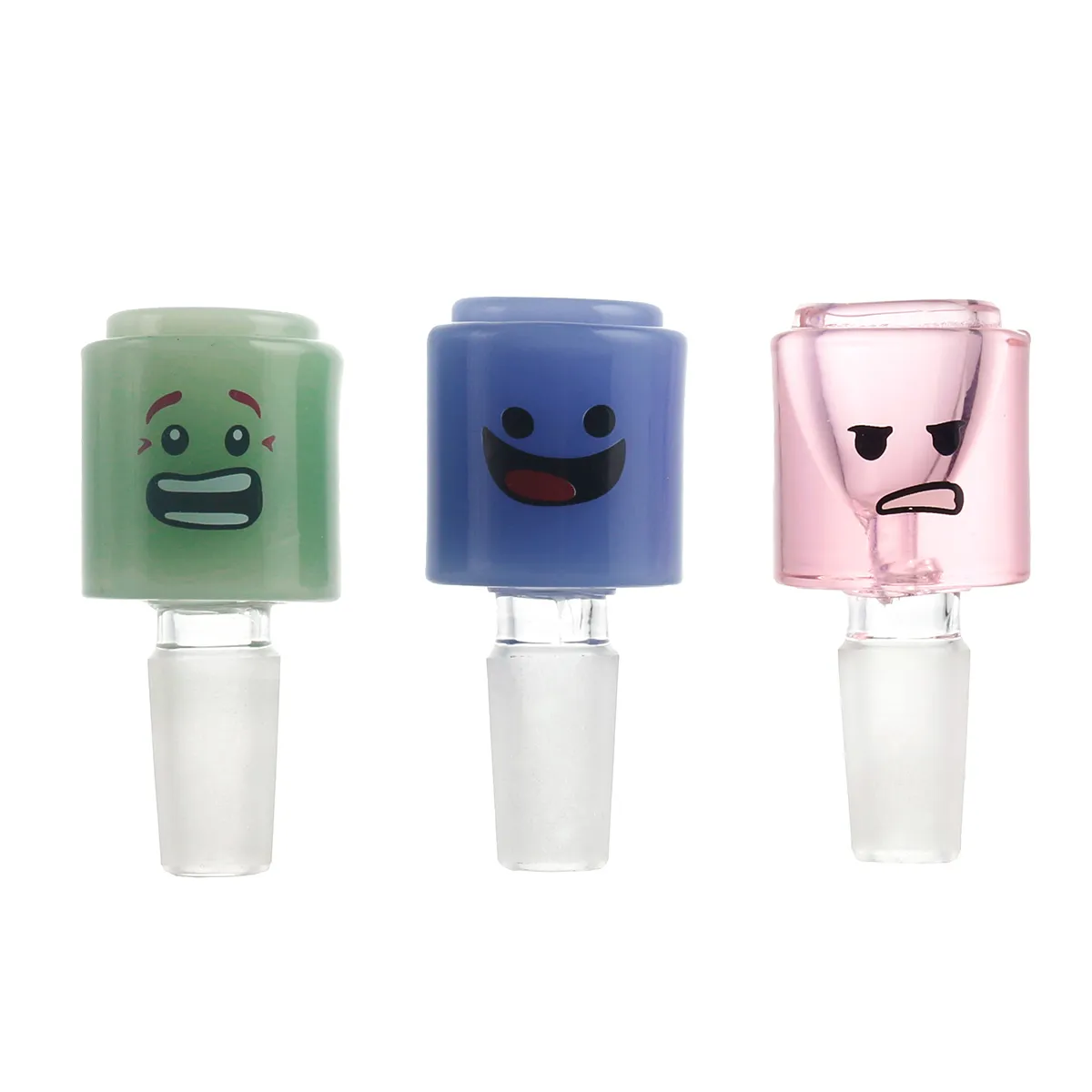 Bol en verre Emoji de 2,5 pouces Bol à tabac d'expression de tête LEGO 14 mm mâle avec des motifs colorés Accessoires pour fumer pour pipe à eau Bong PT5395