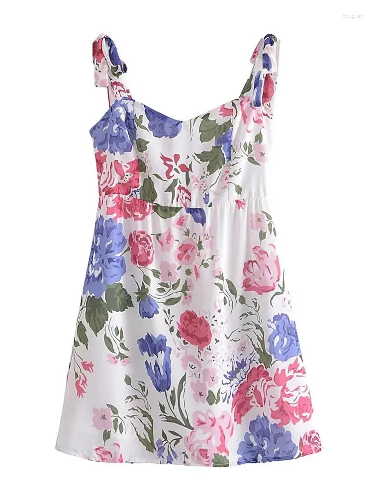 Casual Dresses Summer Women French Style Prairie Chic Floral Print Sexy Sling Chiffon Dress Elegant Square Neck Ladies Short Sundress