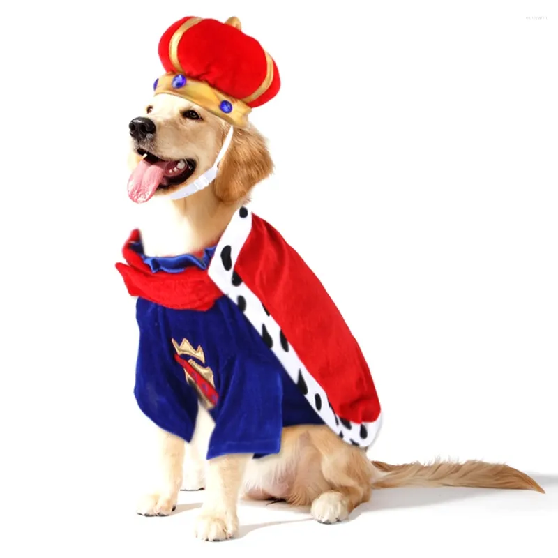 Vestuário de cachorro Roupas de luxo Roupas para animais de estimação Cosplay Role Playing Manto King Suit Halloween Dressing Up Party Costume