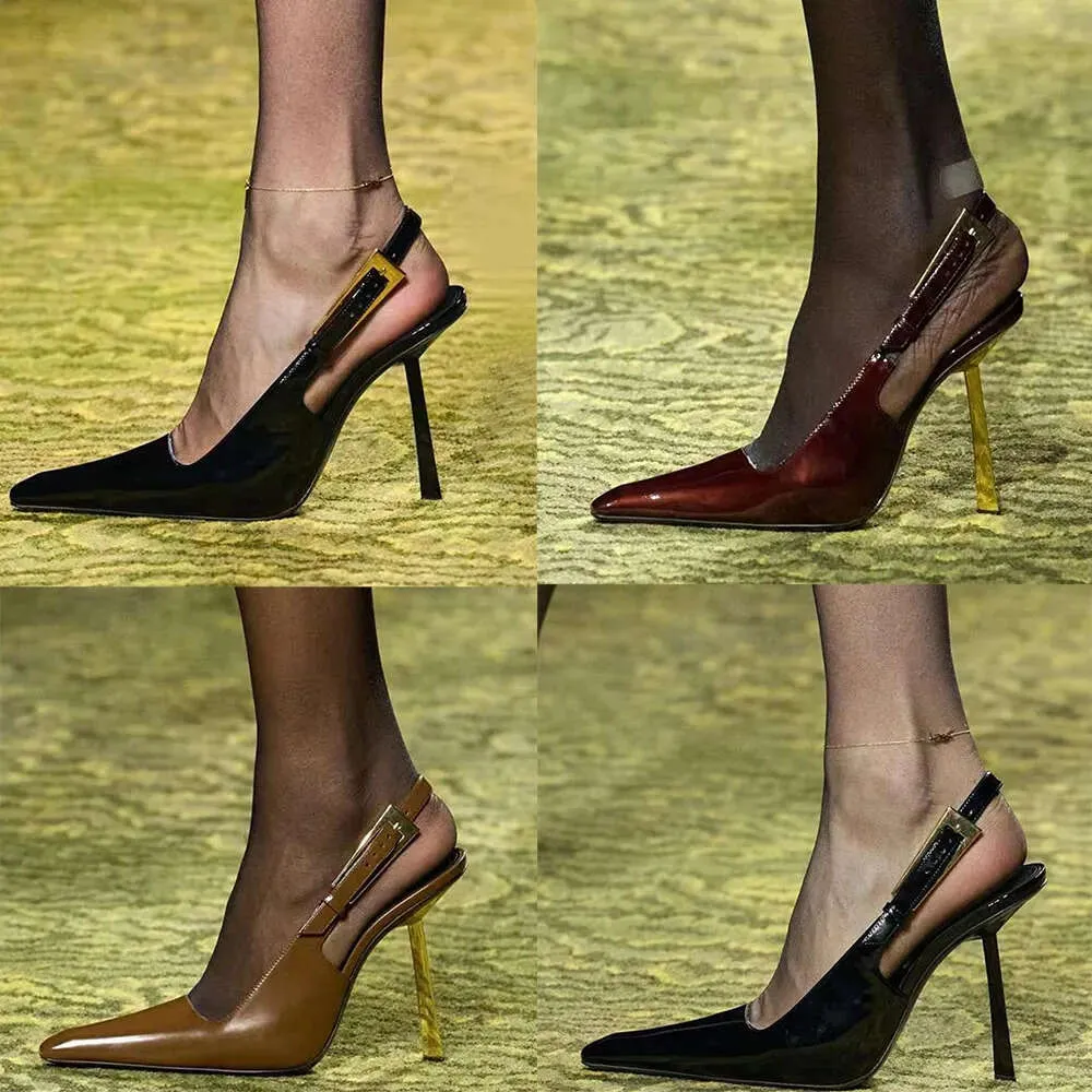 Брендовые туфли-лодочки, женские классические туфли на высоком каблуке с острым носком, металлические женские свадебные туфли с V-образной пряжкой, черный, красный, матовый каблук 10 см