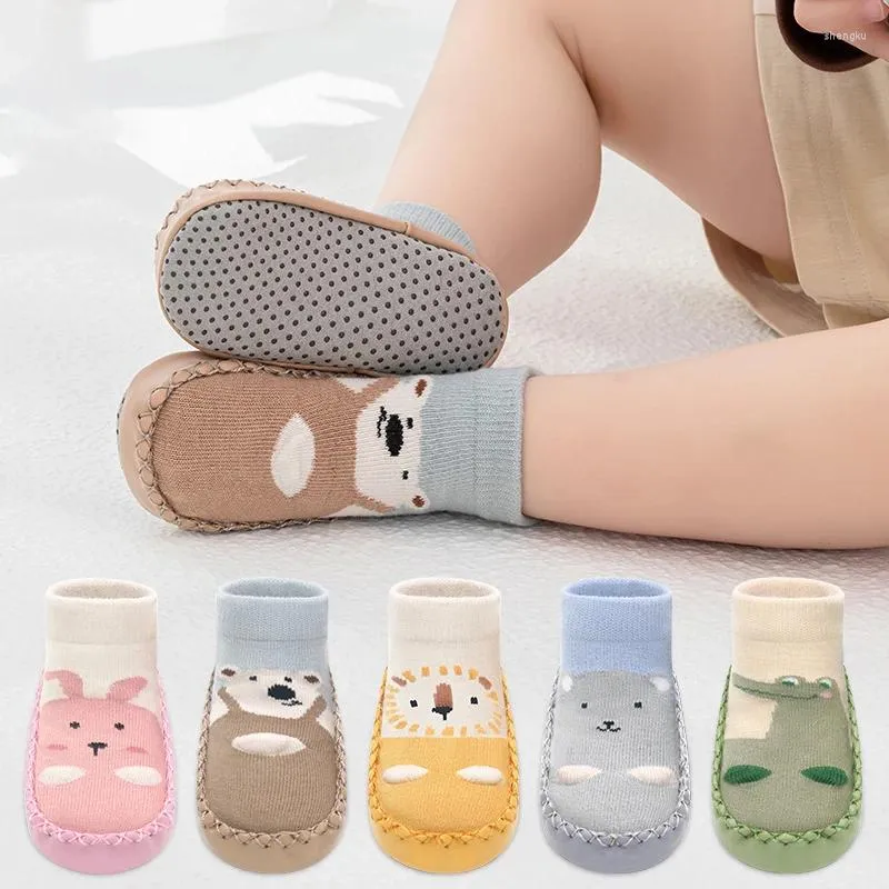 Primeiros caminhantes meninas meninos infantil criança meias dos desenhos animados nascido bebê antiderrapante couro macio socken sapatos bonito primavera algodão crianças piso