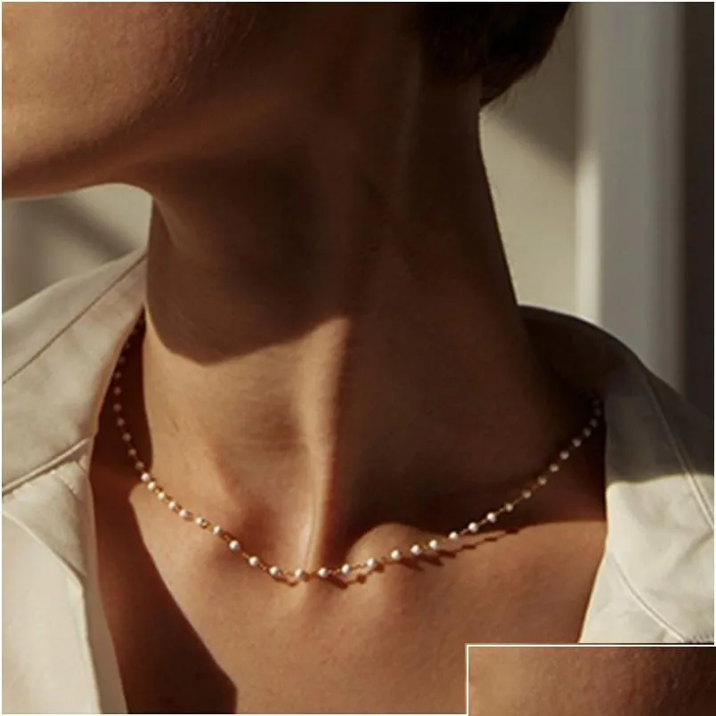 Chokers 15 Style Simple Bead Pearl Choker Halsband Crystal Leaf Tassel Chain Halsband för kvinnor Fashion Jewelry Prom Access DHGARDE DHP4Q