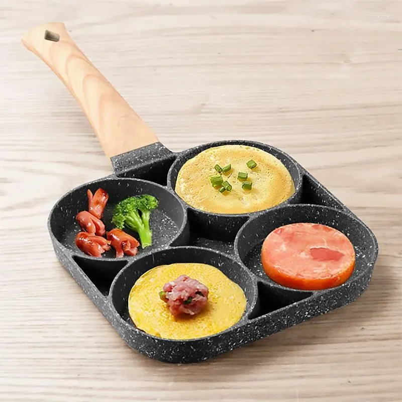 Pans Four Hole Frying Pan Pot Thickened Nonstick Egg Pancake Steak Cooking Hamburg Bread Breakfast Machine Induction Cooker