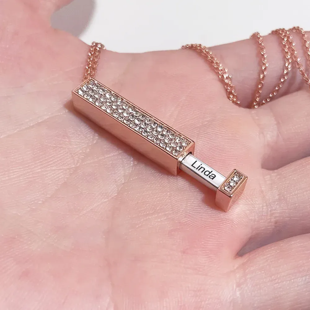 Armbanden Gepersonaliseerde Verticale Bar Gegraveerde Naam Ketting Met Diamant 3D Bar Aangepaste Sieraden Pull Ketting Sieraden Voor Vrouwen Gift
