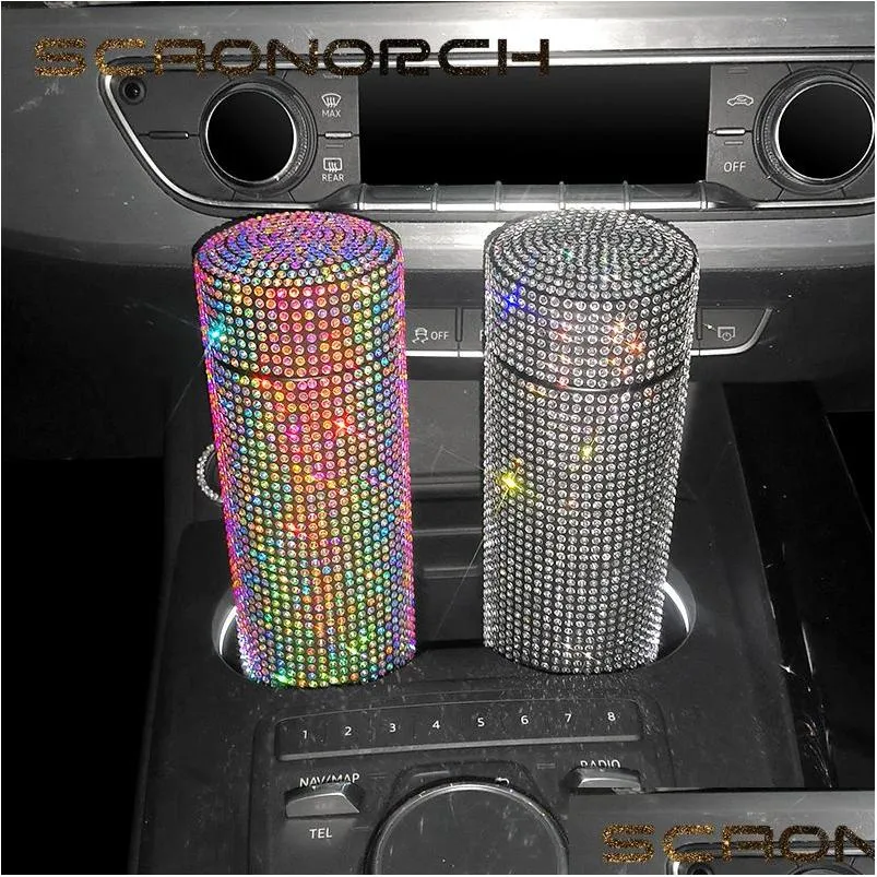 Garrafas de água Scoonorch 500ml Diamante Garrafa Térmica Aço Inoxidável Bling Strass Frascos de Vácuo Copo de Café Carro Tumbler Drop Deli Dhu36