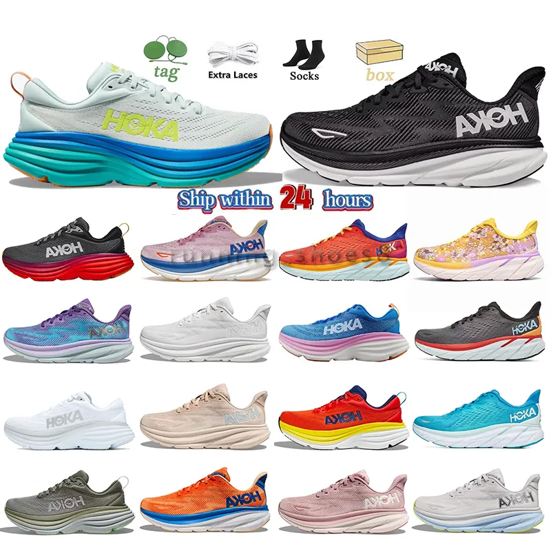 Mode Hoka Desinger Shoes Bondi 8 Clifton 8 Clifton 9 Black White Blue Cloud Mist Seeweed Brown Lilac Marble Lunar Rock Lilac Marble Mens Women Running Shoes