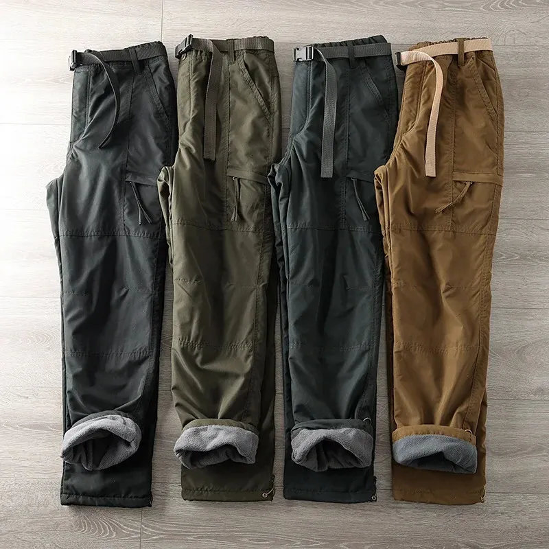 Waterproof Outdoor Fleece Soft Shell Pants Man Straight Slacks Multipocket Cargo Pants Men Winter Army Tactical Pantalon Homme 240122