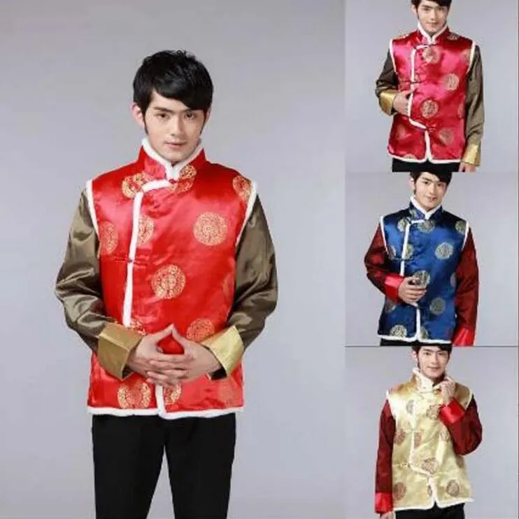 중국 전통 레트로 스타일 남성면 조끼 고품질 새틴 민소매 코트 탑 스트리트웨어 조끼 생일 파티 재킷