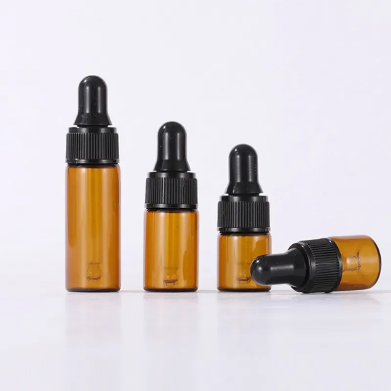 Frascos conta-gotas de vidro âmbar transparente por atacado 1ml 2ml 3ml 5ml Mini frasco vazio de pipeta ZZ